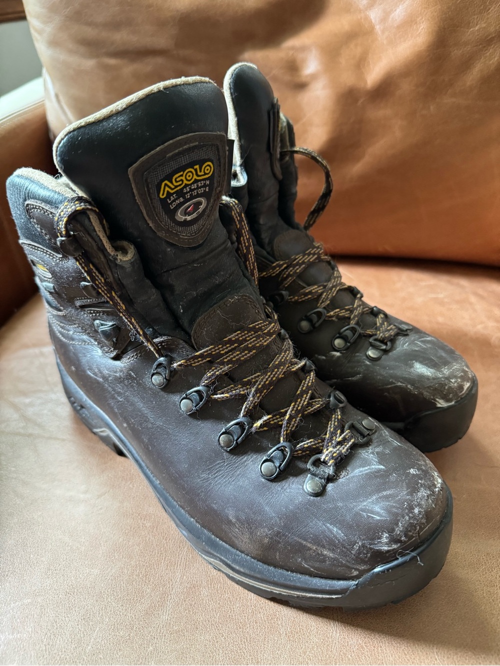 Asolo Dark Brown Leather Men's Hiking Boots with Black Soles